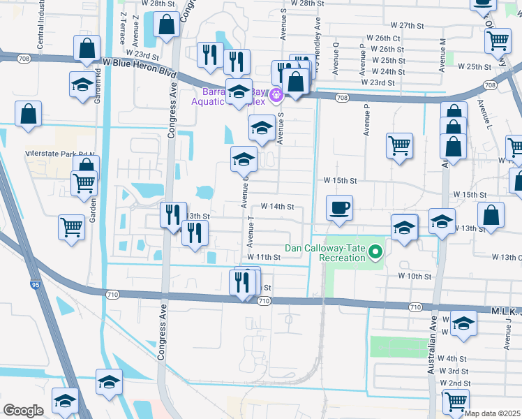 map of restaurants, bars, coffee shops, grocery stores, and more near 1631 West 14th Street in West Palm Beach