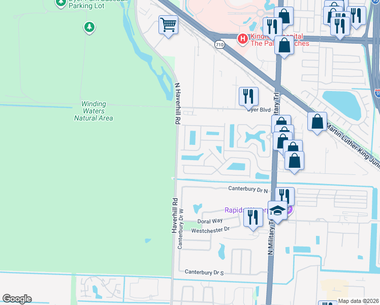 map of restaurants, bars, coffee shops, grocery stores, and more near 9002 Lily Bank Court in Riviera Beach