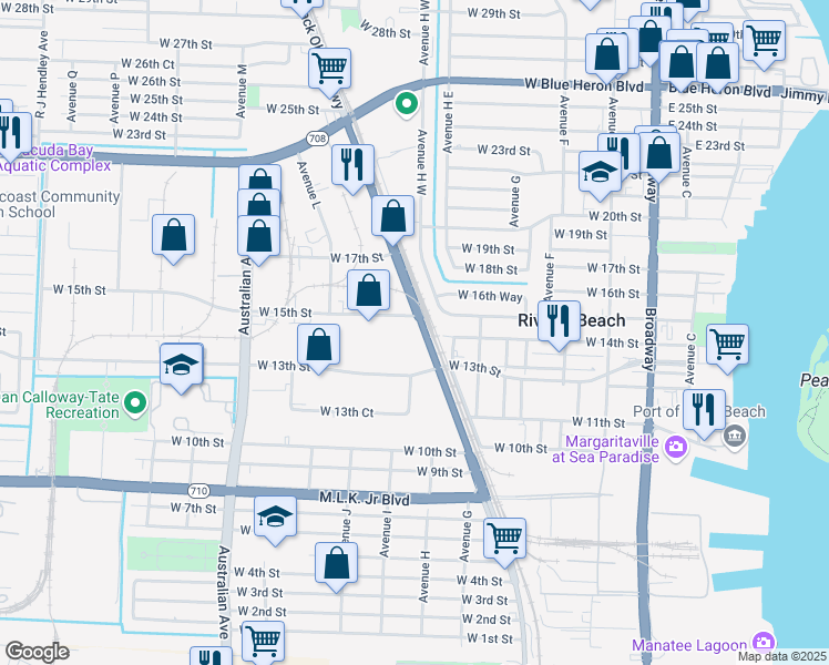 map of restaurants, bars, coffee shops, grocery stores, and more near 1401 Old Dixie Highway in Riviera Beach