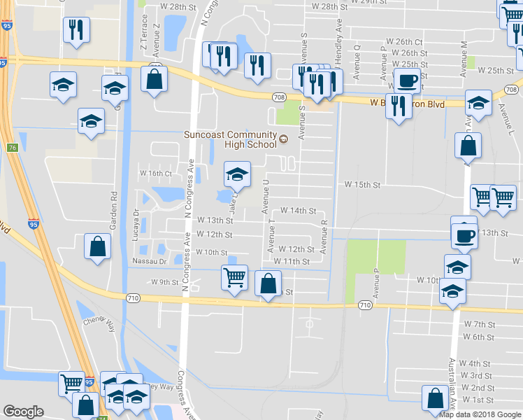 map of restaurants, bars, coffee shops, grocery stores, and more near 1311 Avenue U in Riviera Beach