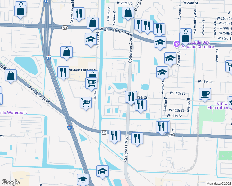 map of restaurants, bars, coffee shops, grocery stores, and more near 1993 Marsh Harbor Drive in Riviera Beach