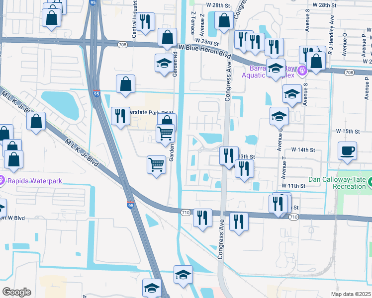 map of restaurants, bars, coffee shops, grocery stores, and more near 1301 Lucaya Drive in West Palm Beach