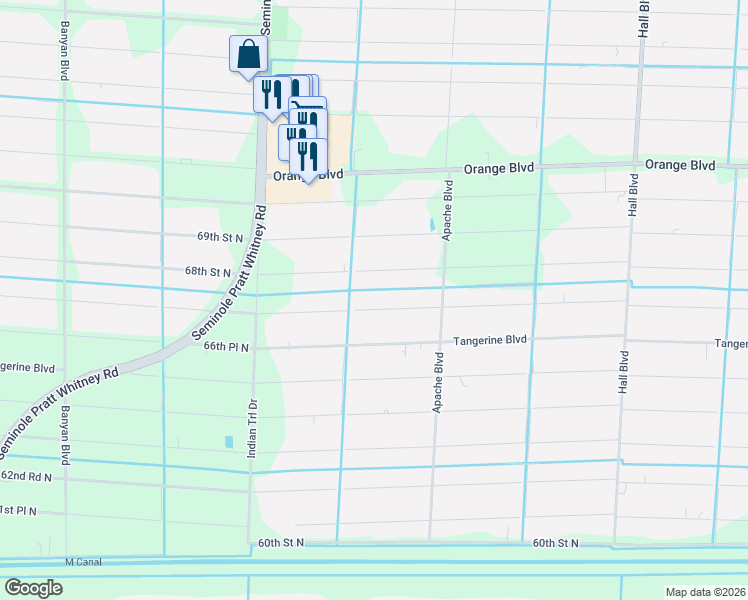 map of restaurants, bars, coffee shops, grocery stores, and more near 15705 66th Court North in Loxahatchee