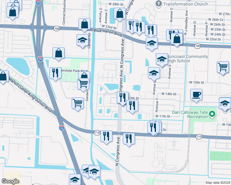 map of restaurants, bars, coffee shops, grocery stores, and more near 1946 Marsh Harbor Drive in West Palm Beach