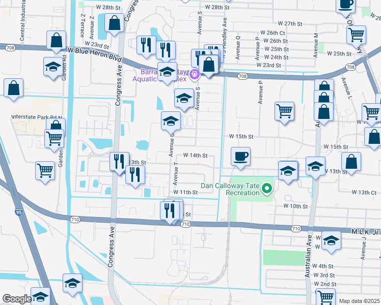 map of restaurants, bars, coffee shops, grocery stores, and more near 1631 West 14th Street in West Palm Beach