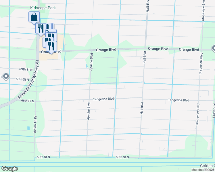 map of restaurants, bars, coffee shops, grocery stores, and more near 15345 66th Court North in Loxahatchee