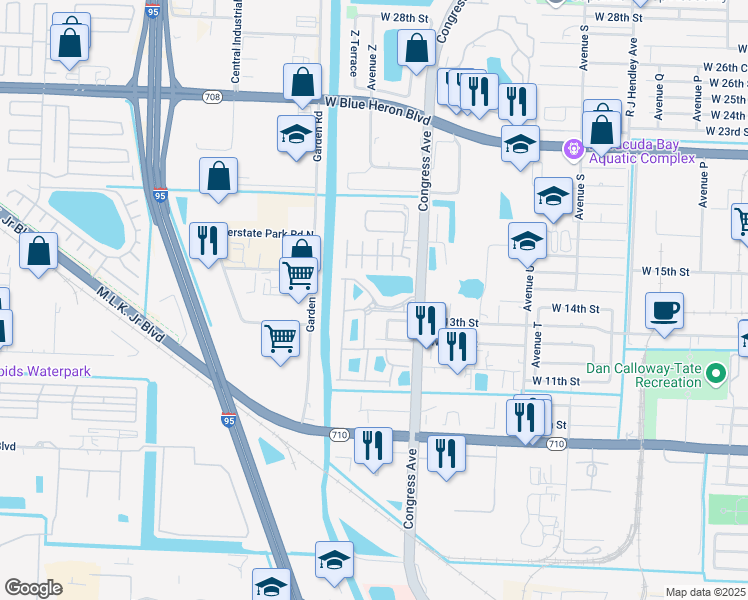 map of restaurants, bars, coffee shops, grocery stores, and more near 1993 Marsh Harbor Drive in Riviera Beach