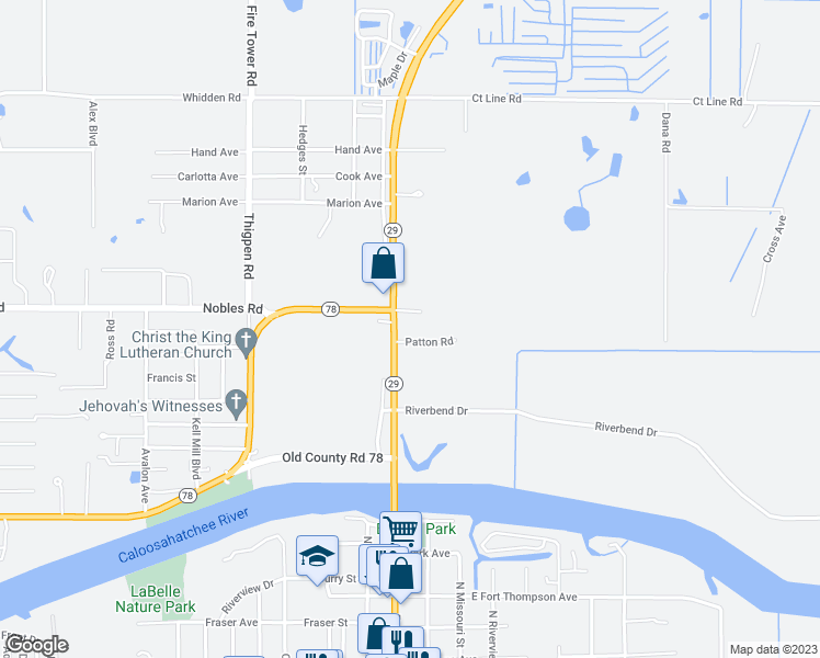 map of restaurants, bars, coffee shops, grocery stores, and more near 950 Florida 29 in LaBelle