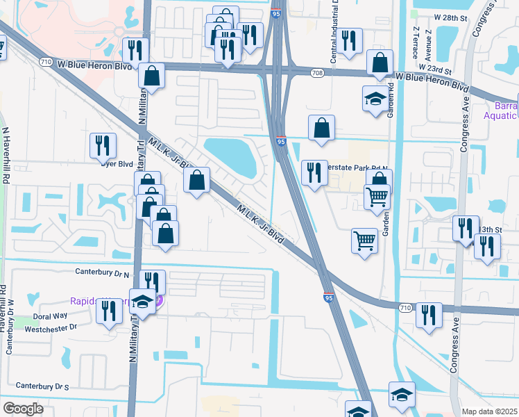 map of restaurants, bars, coffee shops, grocery stores, and more near 4018 67th Lane North in Riviera Beach