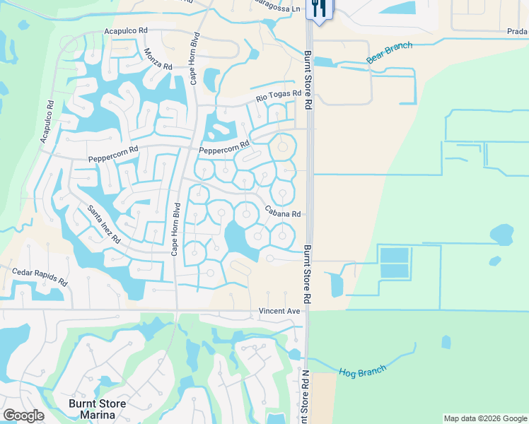map of restaurants, bars, coffee shops, grocery stores, and more near 24454 Cabana Road in Punta Gorda