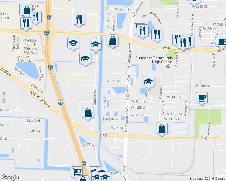 map of restaurants, bars, coffee shops, grocery stores, and more near 1965 West 16th Court in Riviera Beach