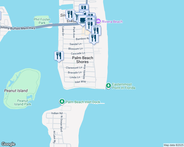 map of restaurants, bars, coffee shops, grocery stores, and more near 115 Bravado Lane in West Palm Beach
