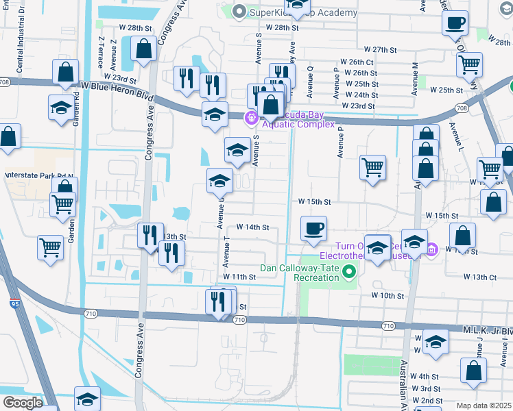 map of restaurants, bars, coffee shops, grocery stores, and more near 1576 West 16th Street in Riviera Beach