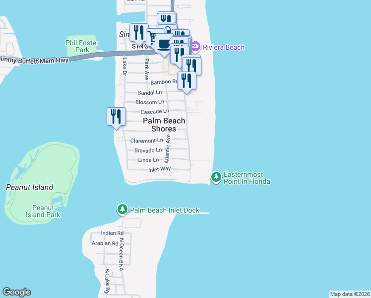 map of restaurants, bars, coffee shops, grocery stores, and more near 115 Bravado Lane in West Palm Beach