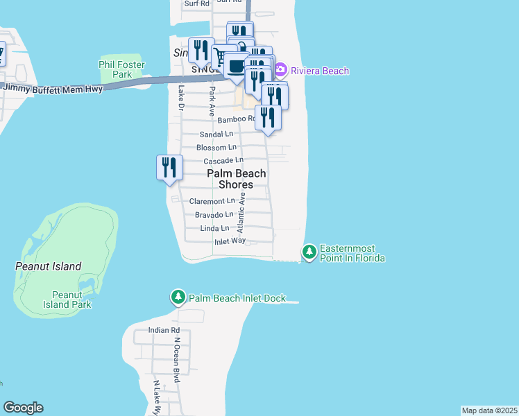 map of restaurants, bars, coffee shops, grocery stores, and more near 115 Bravado Lane in West Palm Beach