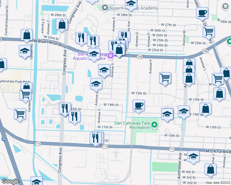 map of restaurants, bars, coffee shops, grocery stores, and more near 1576 W 16th St in Riviera Beach