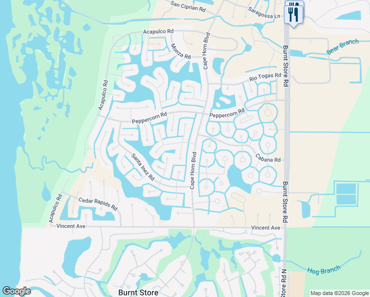 map of restaurants, bars, coffee shops, grocery stores, and more near 17318 Tampico Lane in Punta Gorda