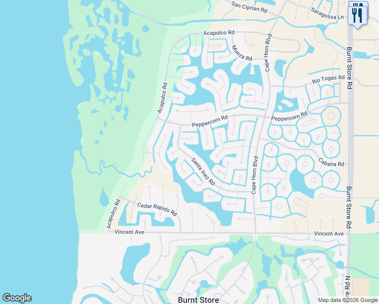 map of restaurants, bars, coffee shops, grocery stores, and more near 24118 Santa Inez Road in Punta Gorda