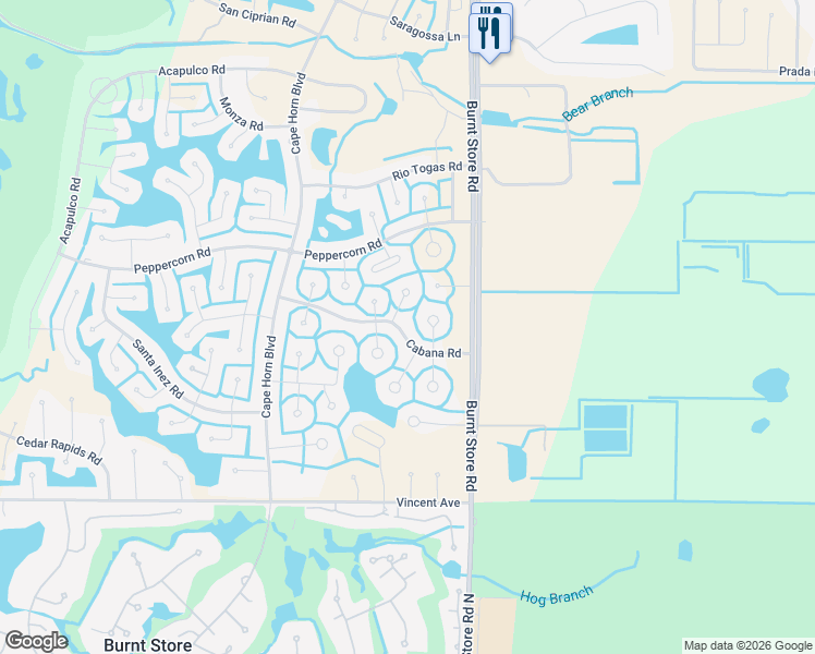 map of restaurants, bars, coffee shops, grocery stores, and more near 24454 Cabana Rd in Punta Gorda