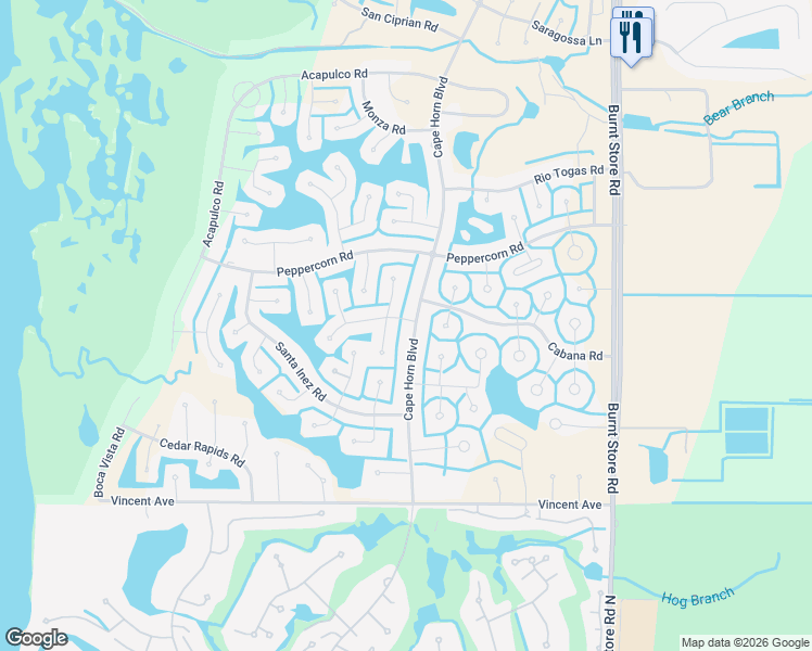 map of restaurants, bars, coffee shops, grocery stores, and more near 17318 Tampico Lane in Punta Gorda