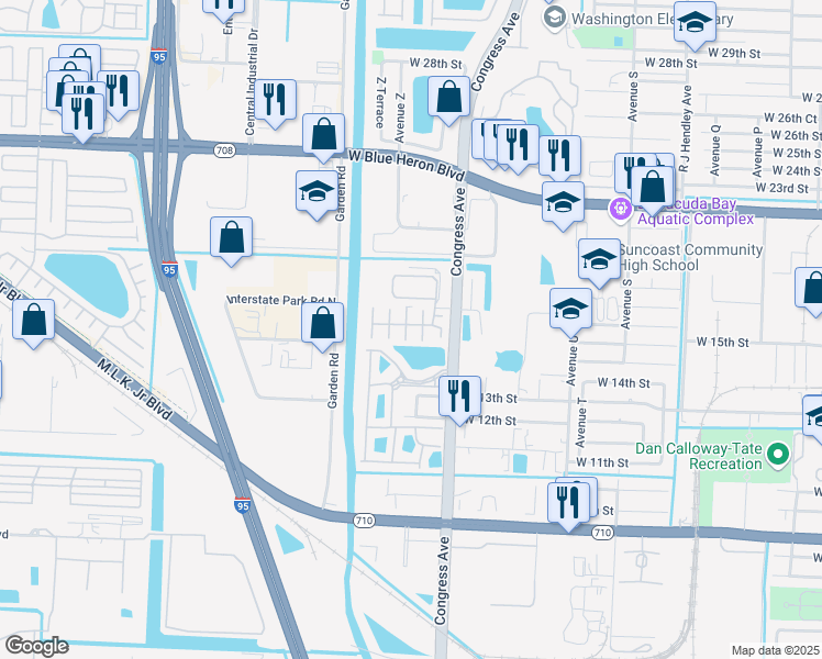 map of restaurants, bars, coffee shops, grocery stores, and more near 1965 West 16th Court in Riviera Beach