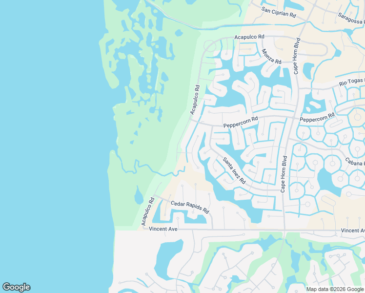 map of restaurants, bars, coffee shops, grocery stores, and more near 17298 Acapulco Road in Punta Gorda