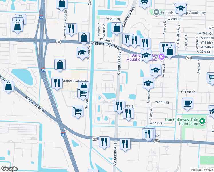 map of restaurants, bars, coffee shops, grocery stores, and more near 1965 West 16th Court in Riviera Beach