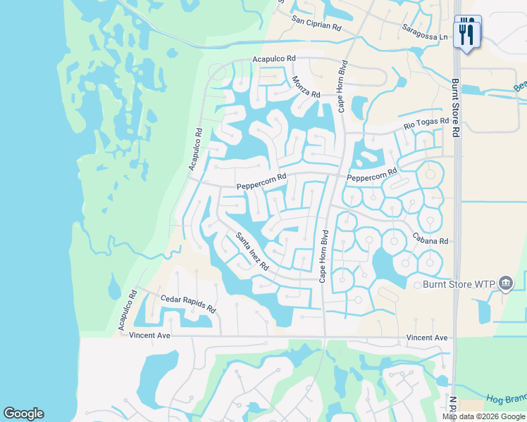 map of restaurants, bars, coffee shops, grocery stores, and more near 17264 Carroway Lane in Punta Gorda