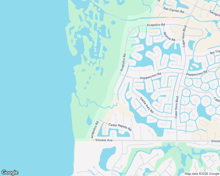map of restaurants, bars, coffee shops, grocery stores, and more near 17269 Acapulco Road in Punta Gorda