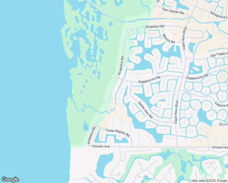 map of restaurants, bars, coffee shops, grocery stores, and more near 17288 Acapulco Road in Punta Gorda