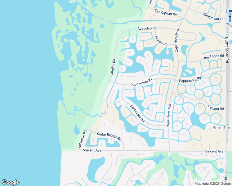 map of restaurants, bars, coffee shops, grocery stores, and more near 24055 Santa Inez Road in Punta Gorda
