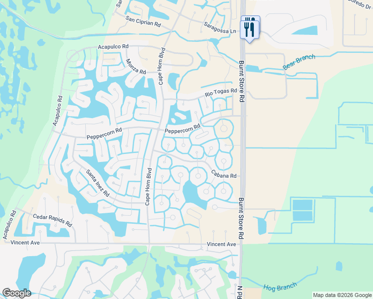 map of restaurants, bars, coffee shops, grocery stores, and more near 17262 Asmara Court in Punta Gorda