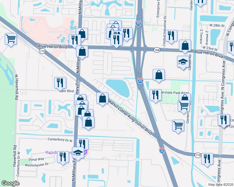 map of restaurants, bars, coffee shops, grocery stores, and more near 4159 68th Street North in Riviera Beach
