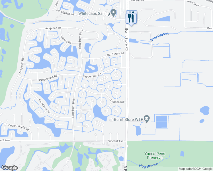 map of restaurants, bars, coffee shops, grocery stores, and more near 17285 Butternut Court in Punta Gorda