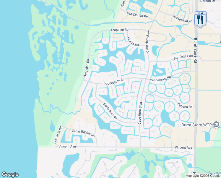 map of restaurants, bars, coffee shops, grocery stores, and more near 17264 Carroway Lane in Punta Gorda