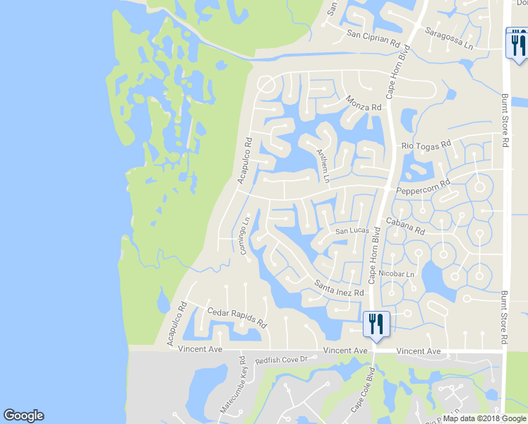 map of restaurants, bars, coffee shops, grocery stores, and more near 24055 Santa Inez Road in Punta Gorda