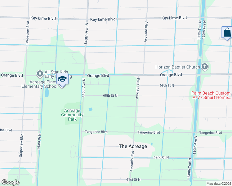 map of restaurants, bars, coffee shops, grocery stores, and more near 13743 68th Street North in West Palm Beach