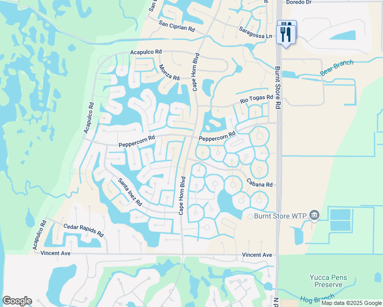 map of restaurants, bars, coffee shops, grocery stores, and more near 17264 Cape Horn Boulevard in Punta Gorda