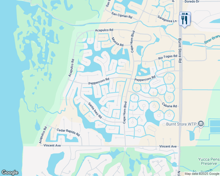 map of restaurants, bars, coffee shops, grocery stores, and more near 17261 Spearmint Lane in Punta Gorda
