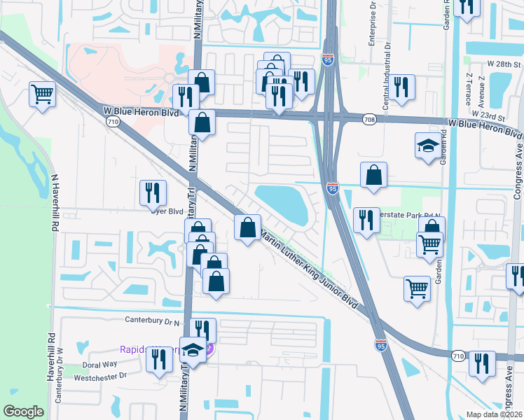map of restaurants, bars, coffee shops, grocery stores, and more near 6896 42nd Drive North in Riviera Beach