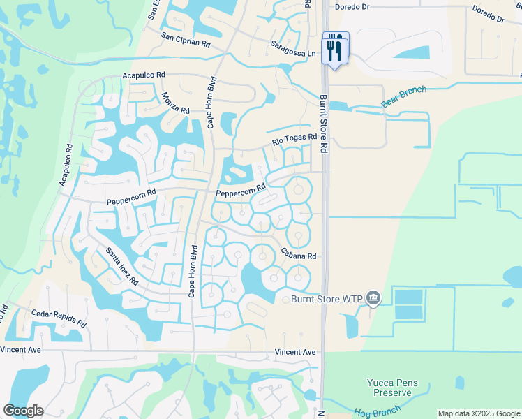 map of restaurants, bars, coffee shops, grocery stores, and more near 17298 Vagabond Circle in Punta Gorda