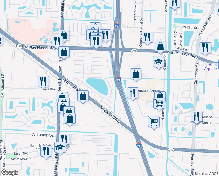 map of restaurants, bars, coffee shops, grocery stores, and more near 6891 41st Avenue North in Riviera Beach
