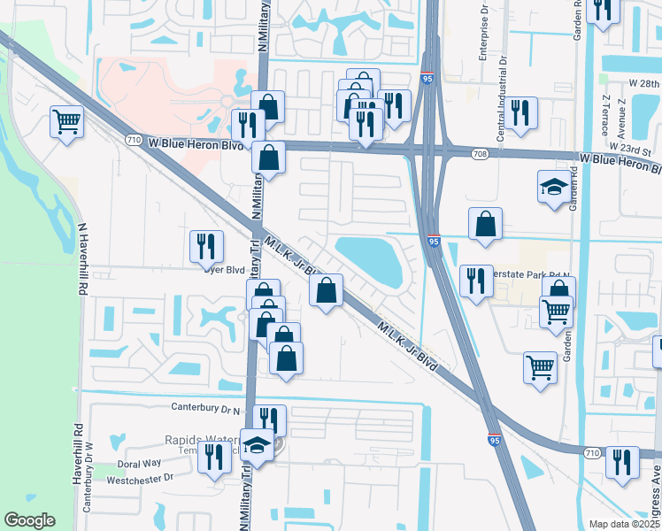 map of restaurants, bars, coffee shops, grocery stores, and more near 6914 42nd Way North in Riviera Beach
