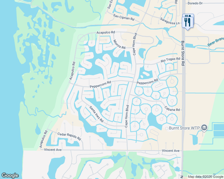 map of restaurants, bars, coffee shops, grocery stores, and more near 17261 Spearmint Lane in Punta Gorda