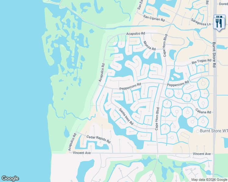 map of restaurants, bars, coffee shops, grocery stores, and more near 24100 Potosi Court in Punta Gorda