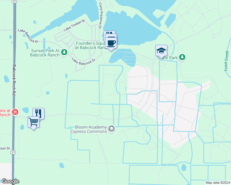 map of restaurants, bars, coffee shops, grocery stores, and more near 17081 Curry Preserve Drive in Punta Gorda