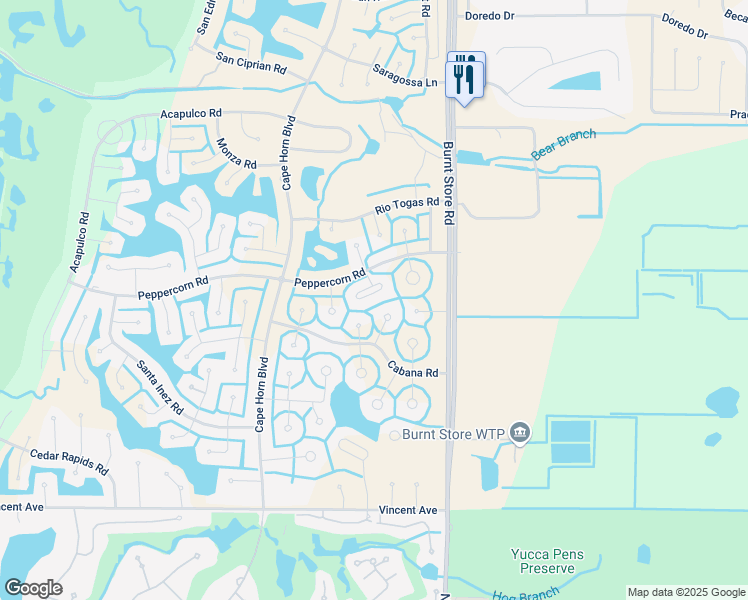 map of restaurants, bars, coffee shops, grocery stores, and more near 17276 Vagabond Circle in Punta Gorda