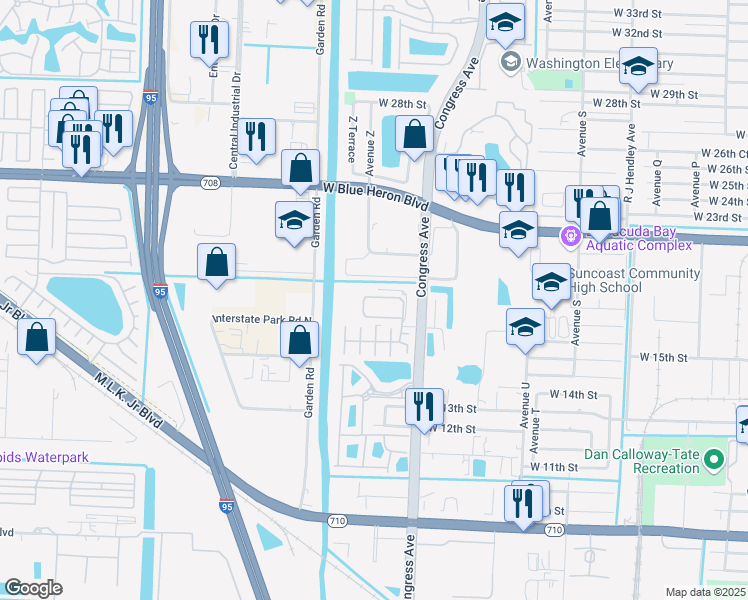 map of restaurants, bars, coffee shops, grocery stores, and more near 2003 West 17th Court in Riviera Beach