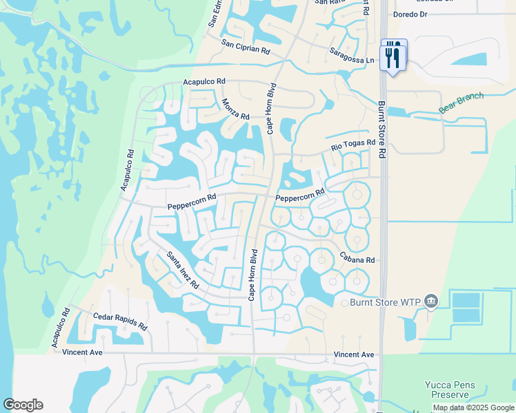 map of restaurants, bars, coffee shops, grocery stores, and more near 17264 Cape Horn Boulevard in Punta Gorda