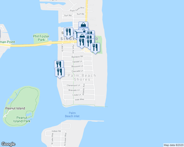 map of restaurants, bars, coffee shops, grocery stores, and more near 107 Tacoma Lane in West Palm Beach